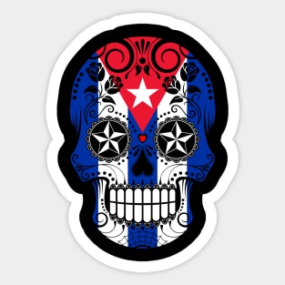 Cuban Flag Sugar Skull with Roses Sticker